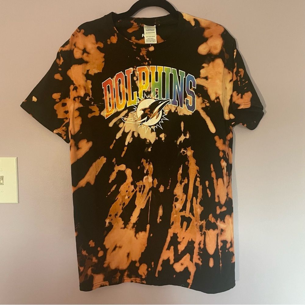 Fanatics Miami Dolphins Black Tie Dye Graphic T-Shirt Reworked NFL Pride